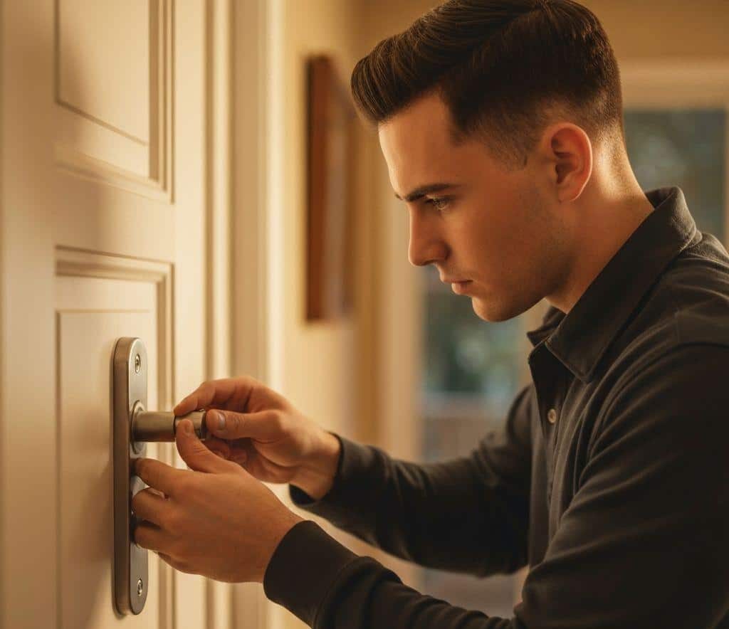 Cerrajero revisando una cerradura de puerta en Gràcia